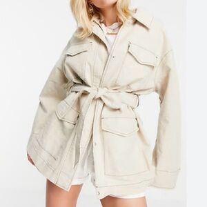 ASOS Taupe Utility Jacket With Tie Belt